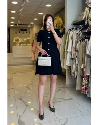 On Fashıon Siyah Düğme Detaylı Elbise 