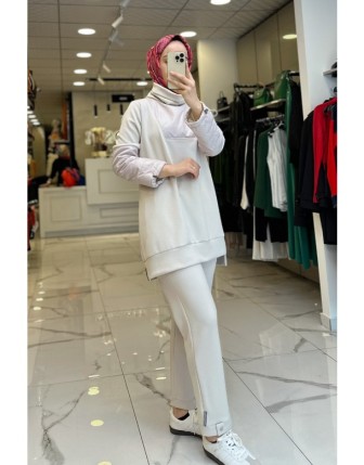 Mascara Taş Dik Yaka Kolları Kapitone Detaylı Beli Lastikli Takım