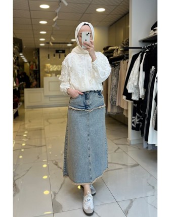 Vosse Yeşil Cep Detaylı Kot Etek 