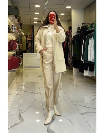 Mascara Bej Angora Deri Detaylı Cepli Takım