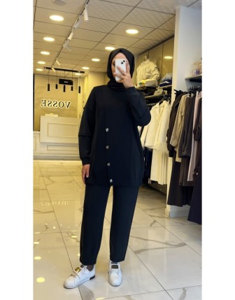 Tığ Triko Siyah Triko Detaylı Takım