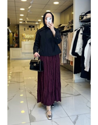 Sedna Siyah Kapüşonlu Düğmeli Trençkot