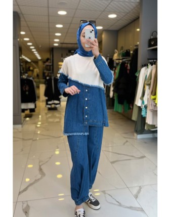 Mascara Mavi Düğme Detaylı Kot Takım