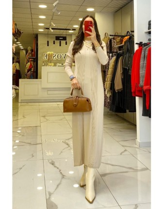 Tığ Triko Bej Triko Elbise 