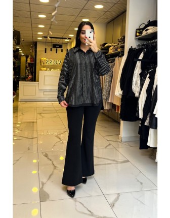 On Fashıon Siyah Taşlı Gömlek 