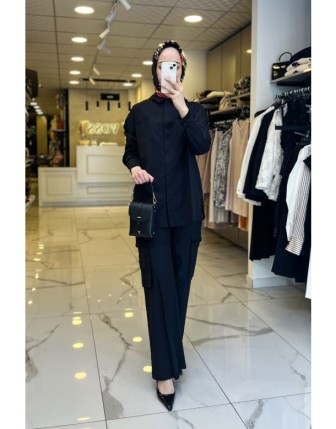 Sİ Design Siyah Yakası Ve Kolları İşlemeli Takım 