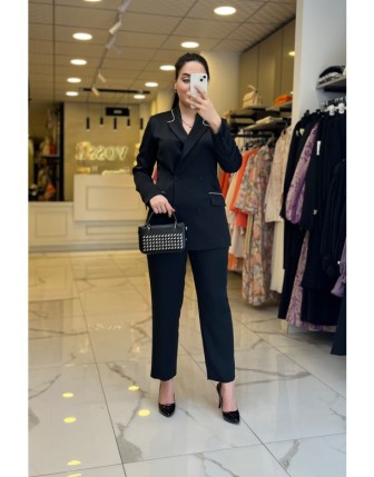 Sedna Siyah Taşlı Saten Takım