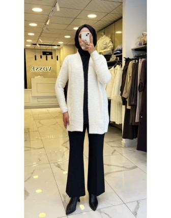 Tığ Triko Ekru sim Detaylı Hırka