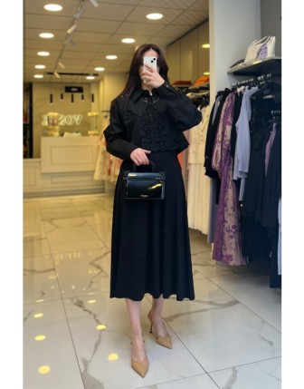 On Fashıon Siyah Küpürlü Gömlek 