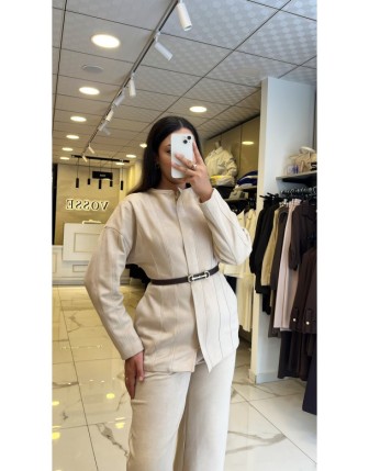 Vuu Bej Dikiş Detaylı Nubuk Takım 