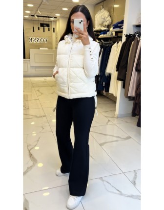 Ekol Beyaz Kapüşonlu Fermuarlı Kısa Şişme Yelek