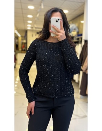 On Fashıon Siyah Pul Detaylı Triko Kazak