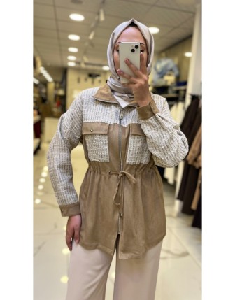 Moda İlgi Camel Tüvid Ve Süet Detaylı Tunik