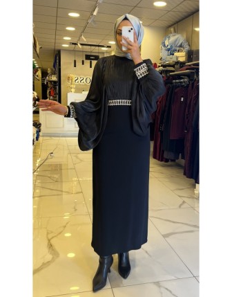 Gazella Siyah Taş Detaylı Kalem Elbise 