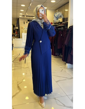 Moda İlgi Saks Pilise Detaylı Manşetli Otrişli Elbise