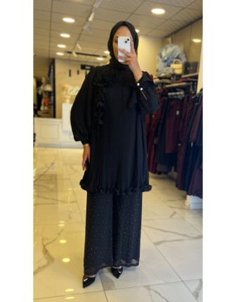 Gazella Siyah Pantolonu Taşlı Tunik Takım 