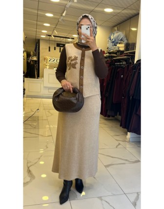 Moda İlgi Vizon Nakış İşlemeli Etekli Takım