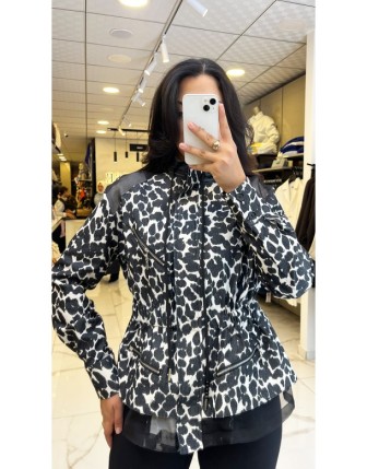Miarte Siyah Beli Büzgülü Leopar Desenli Ceket