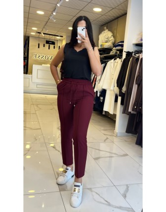 Yusuf Özdemir Bordo Beli Lastikli Pantolon