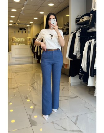 On Fashıon İndigo Kemerli İspanyol Pantolon 