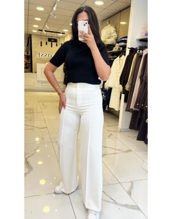 Yusuf Özdemir Beyaz Beli Lastikli Palazo Pantolon