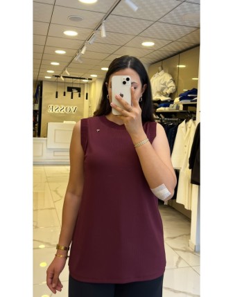 İndigo Bordo Sıfır Kollu Fitilli Bluz