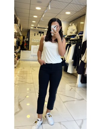 Moda İlgi Siyah YanLarı Taş İşleme Detaylı Dar Paça Pantolon