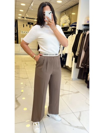 Yusuf Özdemir Vizon Beli Lastikli Palazo Pantolon