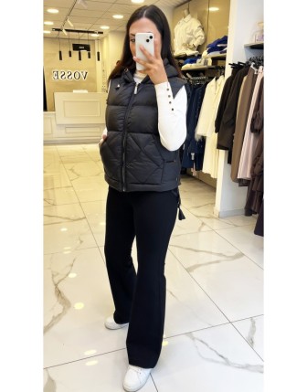 Ekol Siyah Kapüşonlu Fermuarlı Kısa Şişme Yelek