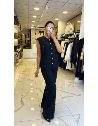 Doop Siyah Tüvid Yelekli Takım 