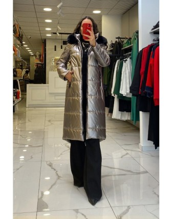 Trenç Vizon Kapüşonlu Kapitone Şişme Kaban