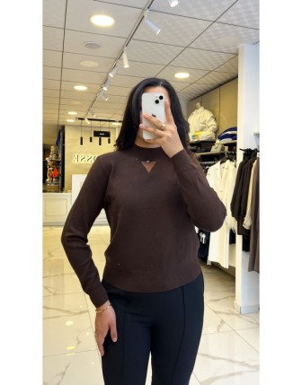 On Fashıon Kahverengi Pul Detaylı Triko Kazak