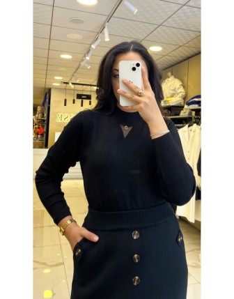 On Fashıon Siyah Pul Detaylı Triko Kazak