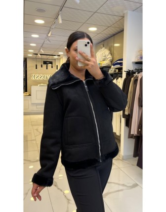 Ekol Siyah Kürk Detaylı Cepli Süet Kaban