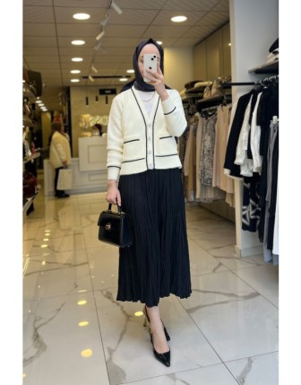 On Fashıon Siyah Kırıştırma Etek 