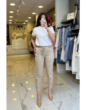 Mi Taş Beli Lastikli Ribanalı Pantolon