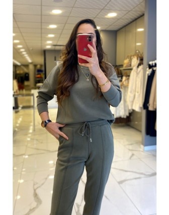 On Fashion Haki Sıfır Yaka Eşofman Üstü