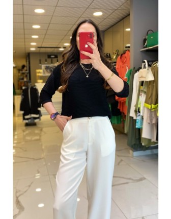 On Fashıon  Sİyah  Fitilli Merserize Bluz