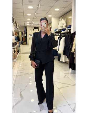 Moda İlgi Siyah Boncuk Detaylı Takım