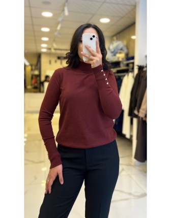 On Fashıon Bordo Dik Yaka Basic Kazak 