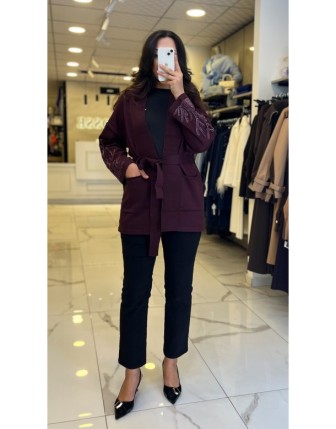 On Fashıon Bordo Kolları İşlemeli Hırka