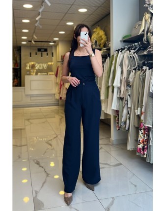 On Fashıon Lacivert Pileli Palazo Pantolon 