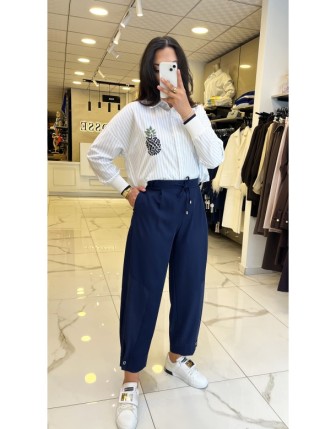 Yusuf Özdemir Lacivert Paça Detaylı Pantolon