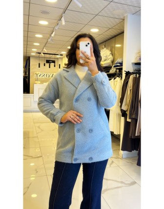 Tığ Triko Mavi Kruvaze Kaban 