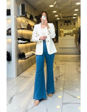 Ekol Ekru Keten Blazer Ceket