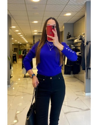 On Fashion Saks Balıkçı Yaka Kolu Gold Düğmeli Triko Kazak