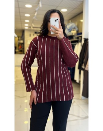 Tığ Triko Bordo Taş İşlemeli Fitillli Tunik