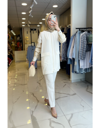 Mascara Ekru Fermuarlı File Detaylı Cepli Takım