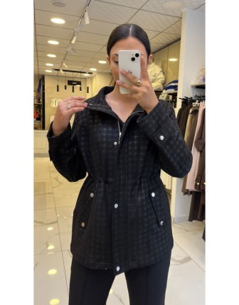 Ekol Siyah Kazayağı Desenli Kolları Apoletli Kap