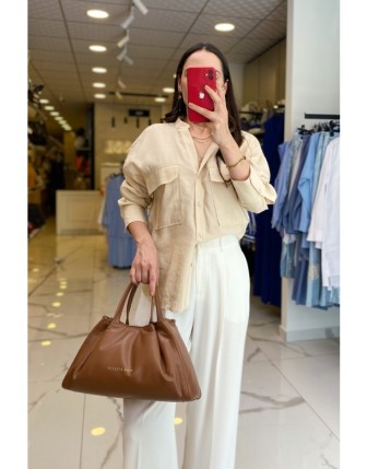 On Fashıon Bej Cep Detaylı Düğmeli Hakim Yaka Gömlek